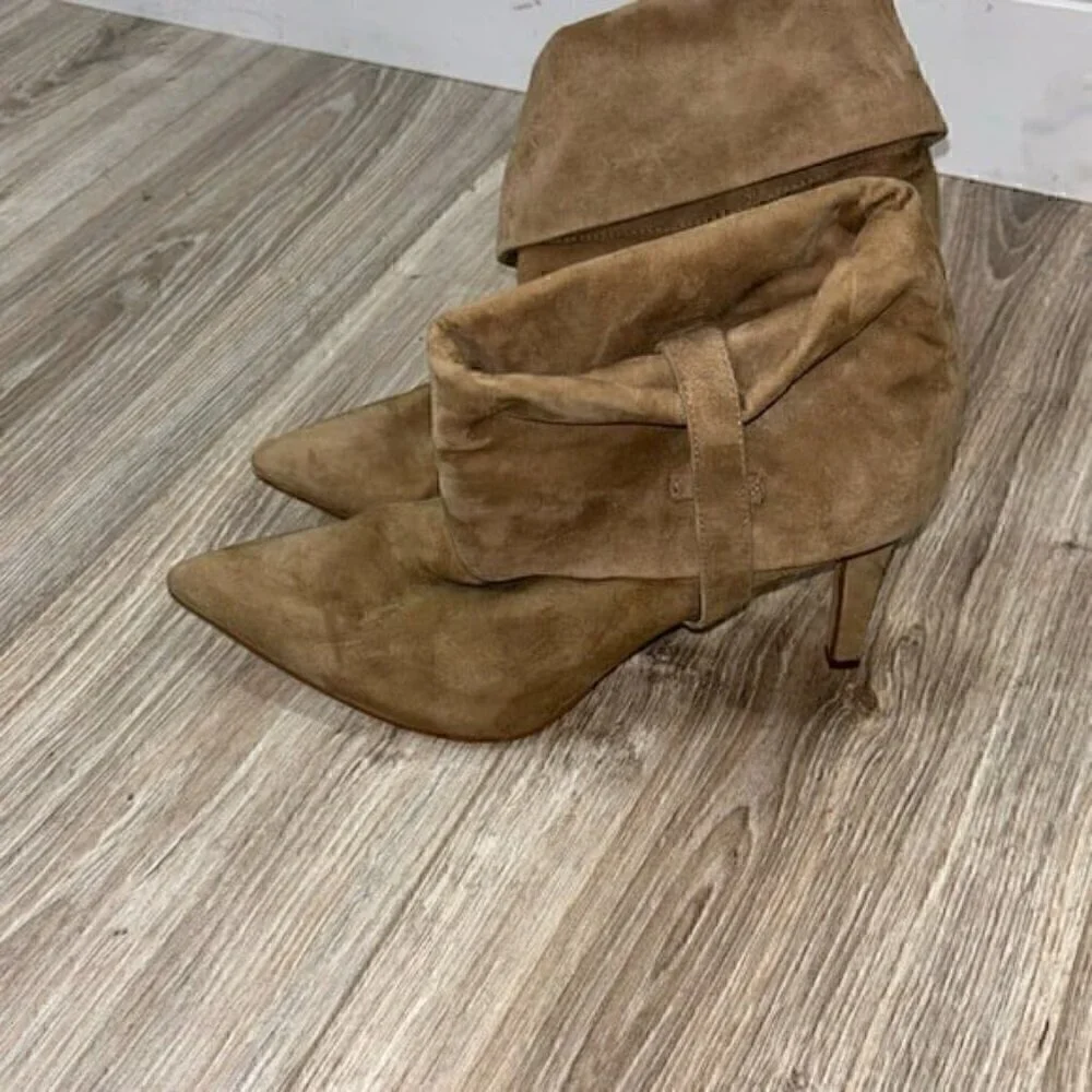 Calvin Klein Bethany kid  beige suede pointy toe buckle detail boot size  8.5
